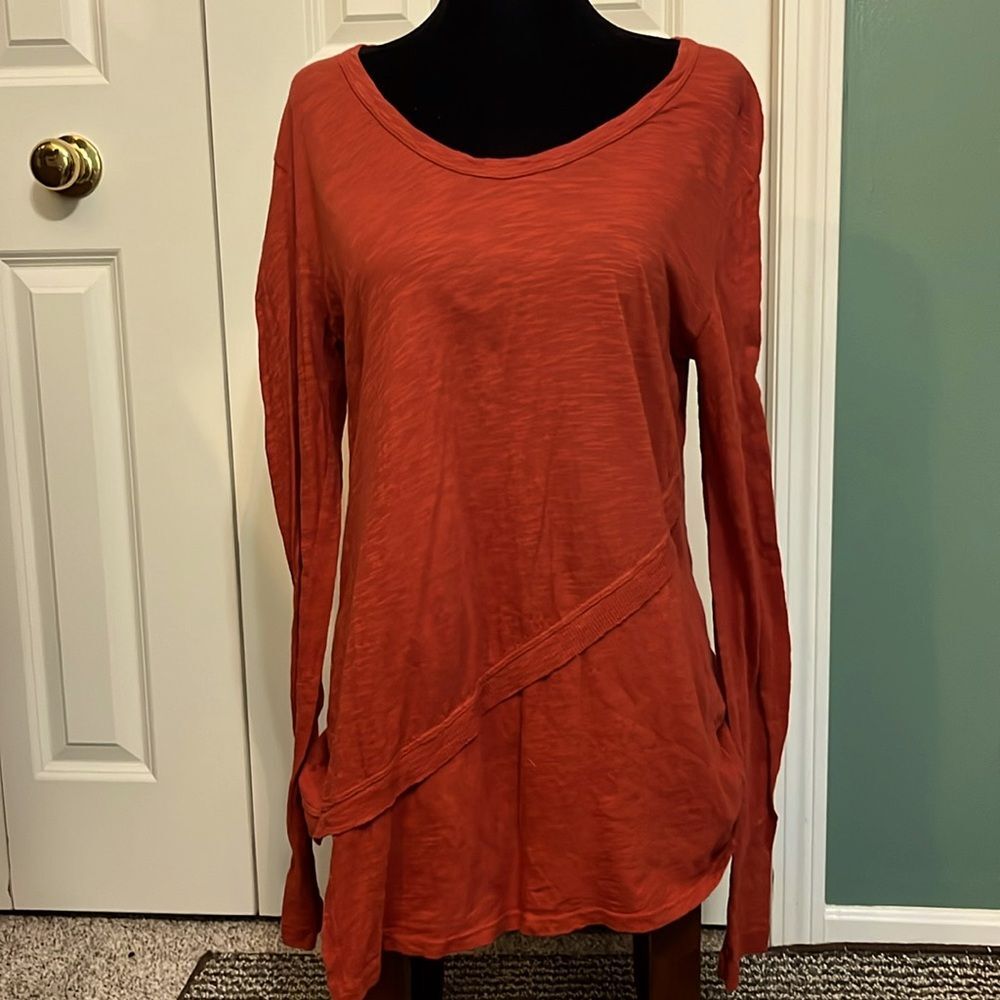 Anthropologie Left Of Center Asymetrical Faux Layered Rust Fall Orange Tunic Top